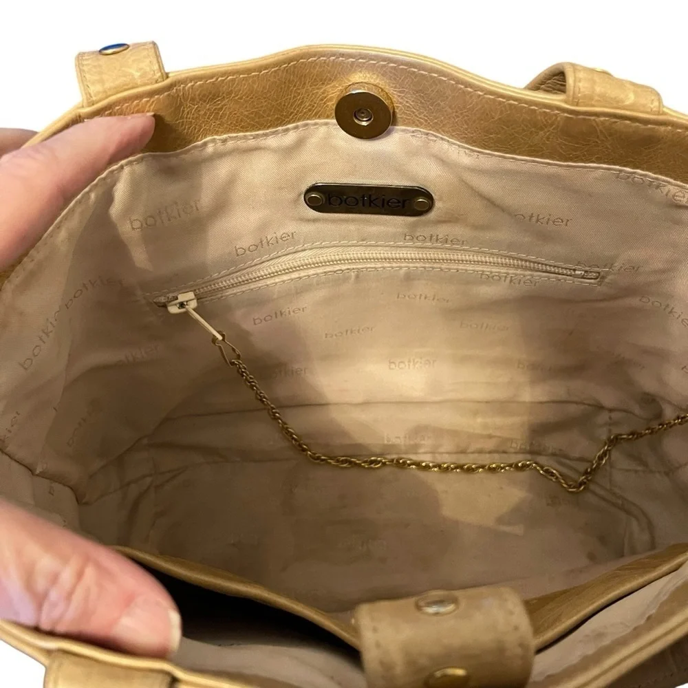 Botkier Metallic Leather Trigger Satchel Handbag Tote Gold Hardware